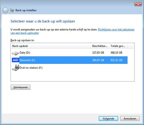 back-up instellen in windows 7