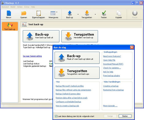 In FBackup een back-up maken via de knop Back-up
