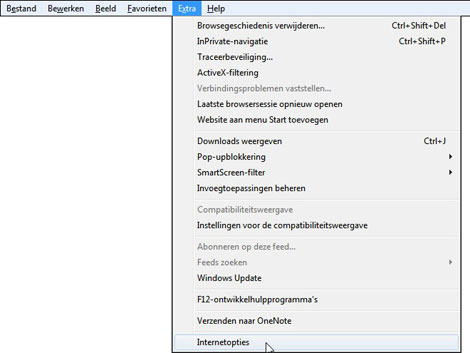  menu Extra Internetopties