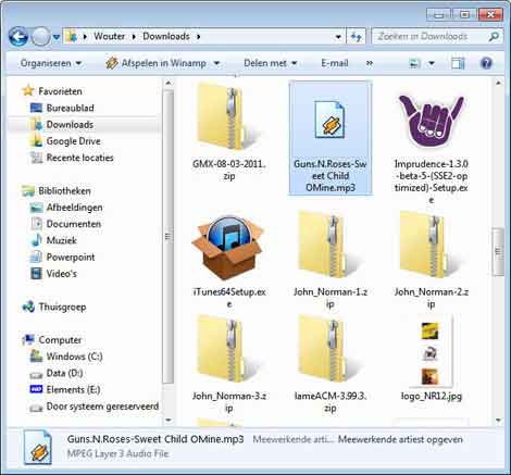 zodra het downloaden van de muziek is voltooid, wordt deze weergegeven in de map downloads