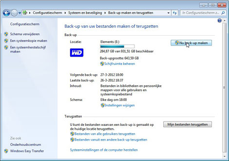 via de knop nu back-up maken kan in windows 7 direct een back-up gemaakt worden