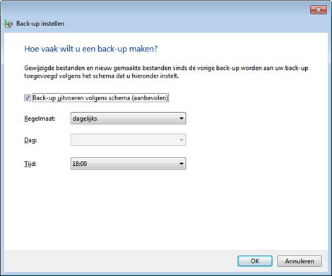 door een schema in te stellen wordt altijd op dezelfde tijd een back-up gemaakt