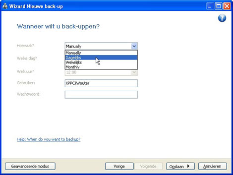 Aangeven wanneer u een back-up wilt maken