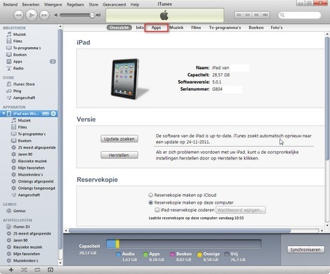 Voor het upgraden naar een nieuwe iOS-versie dient u eerst de inhoud van uw iPad te synchroniseren met iTunes
