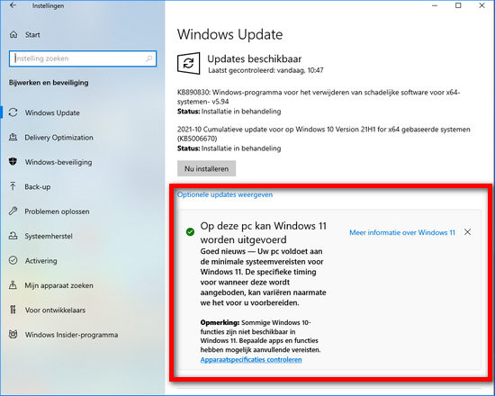 Windows 11 krijg je gratis via Windows Update in Windows 10