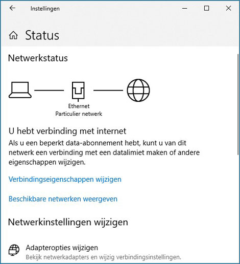 vervorming behalve voor Slepen Alles over netwerk en internet instellen op een Windows 10 pc