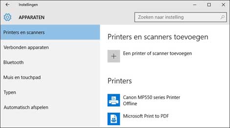 in windows 10 een printer of scanner toevoegen