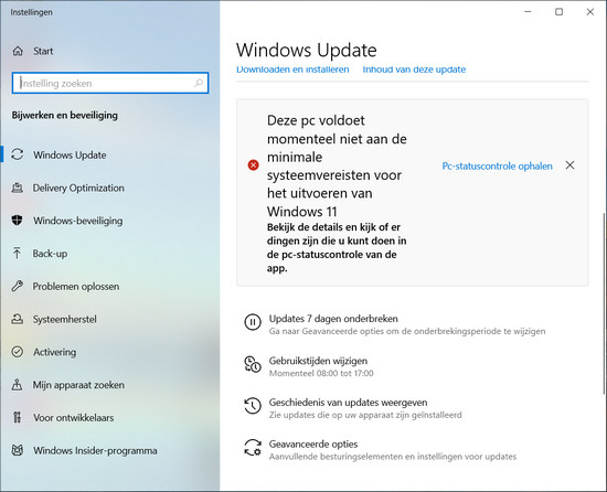 Windows 11 installeren niet zinvol als je pc niet
    geschikt is